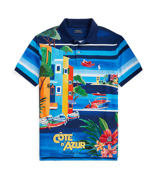 Men's Custom Slim Fit Print Mesh Polo Shirt Le Grand Blue