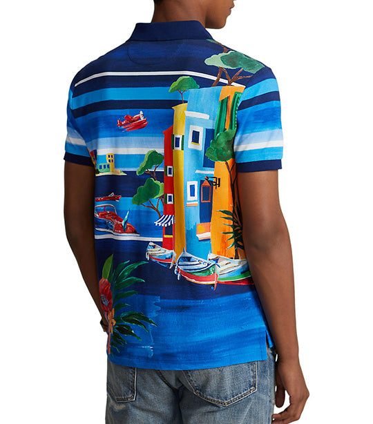 Men's Custom Slim Fit Print Mesh Polo Shirt Le Grand Blue