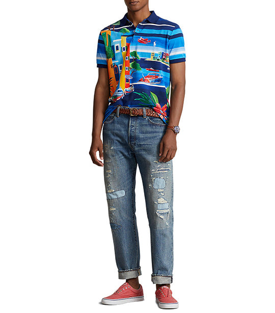 Men's Custom Slim Fit Print Mesh Polo Shirt Le Grand Blue