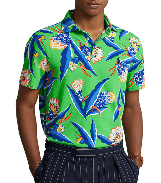Men's Custom Slim Fit Spa Terry Polo Shirt Bonheur Floral/Green