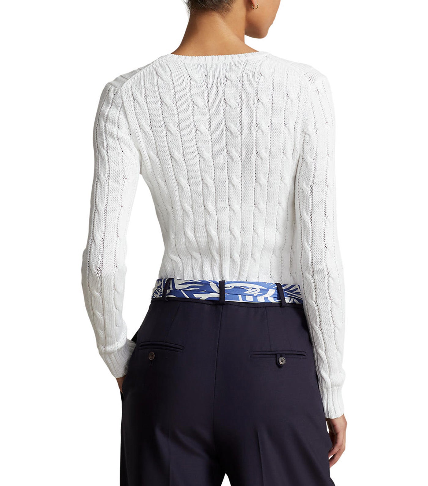 Women's Cable-Knit Cotton Crewneck Sweater White