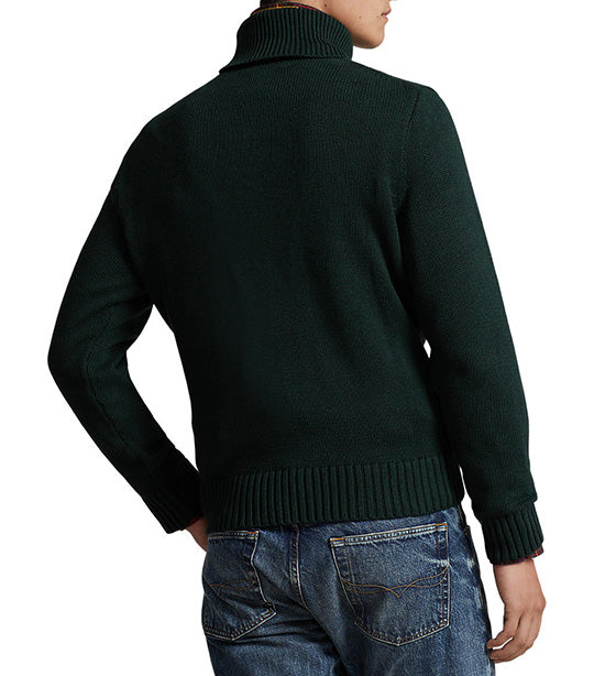 Men's Horsehead Cotton Turtleneck Sweater Hunt Club Green Combo