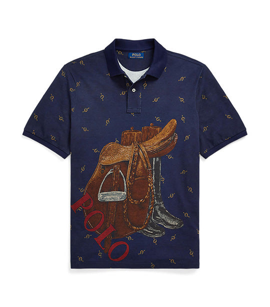 Men's Classic Fit Saddle-Print Mesh Polo Shirt Newport Navy Saddle Still Life