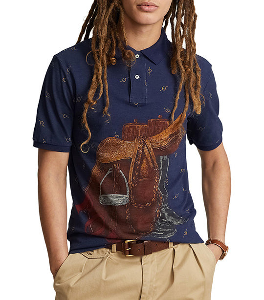 Men's Classic Fit Saddle-Print Mesh Polo Shirt Newport Navy Saddle Still Life