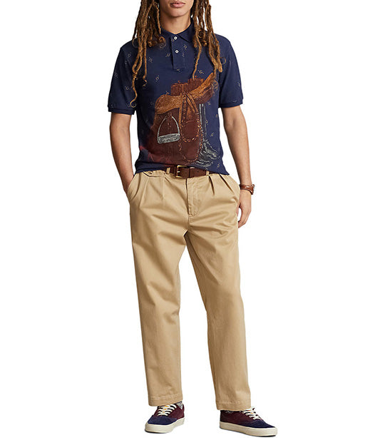 Men's Classic Fit Saddle-Print Mesh Polo Shirt Newport Navy Saddle Still Life