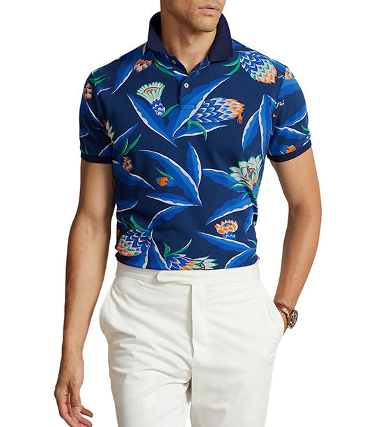 Men's Custom Slim Fit Floral Mesh Polo Shirt Bonheur Floral/Newport Navy