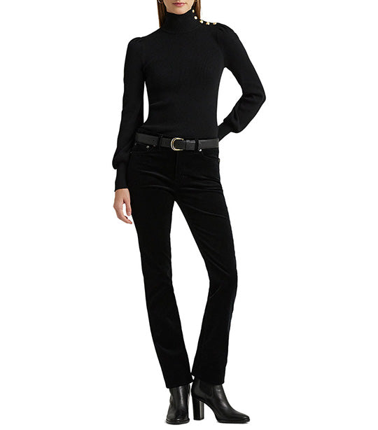 Women's Stretch Corduroy Mid-Rise Straight Pant Polo Black