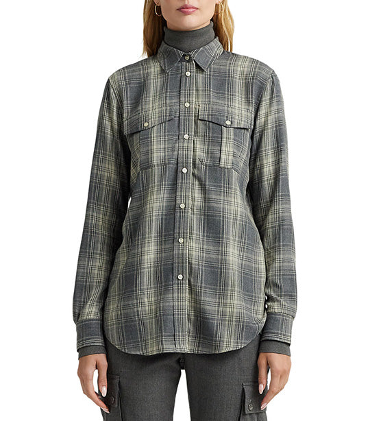Women's Plaid Twill Shirt Gray/Cream Multi