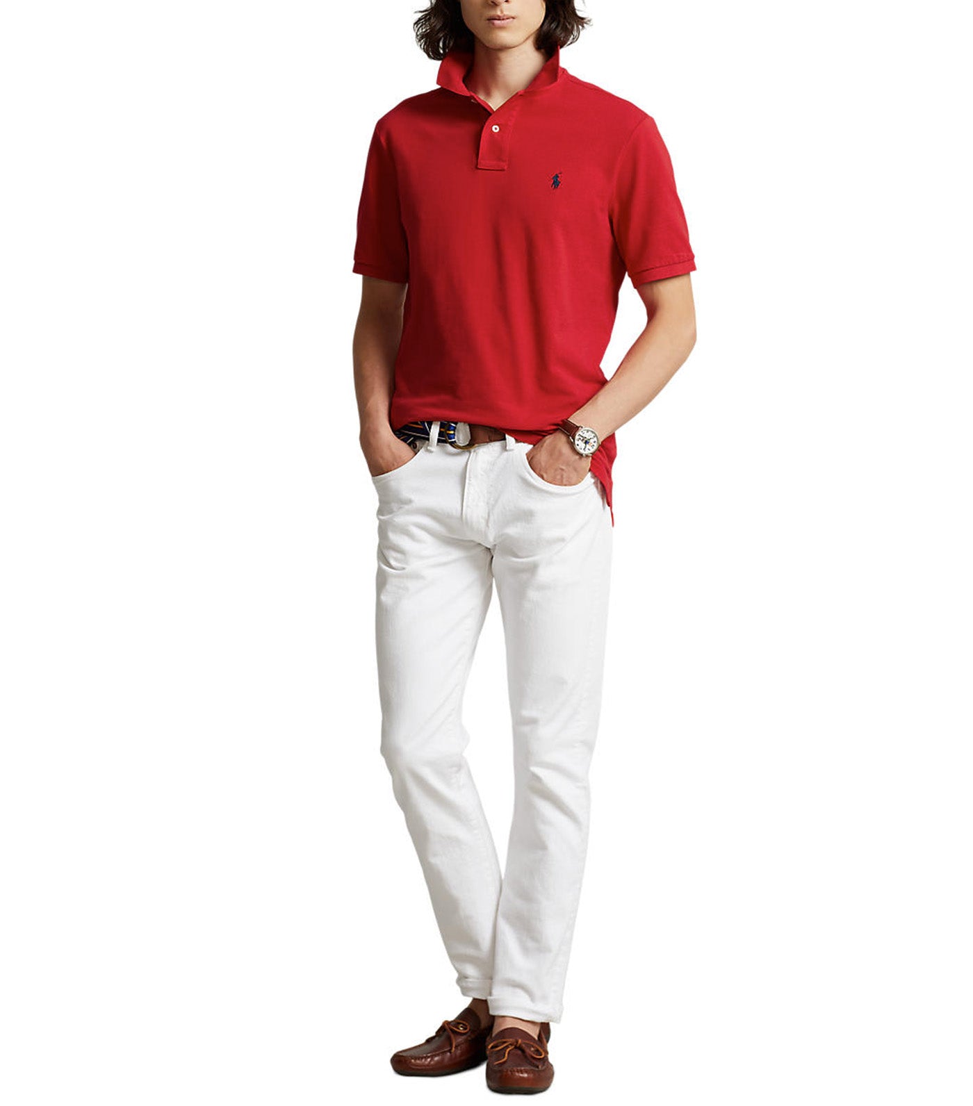 Men's Custom Slim Fit Mesh Polo Shirt Red