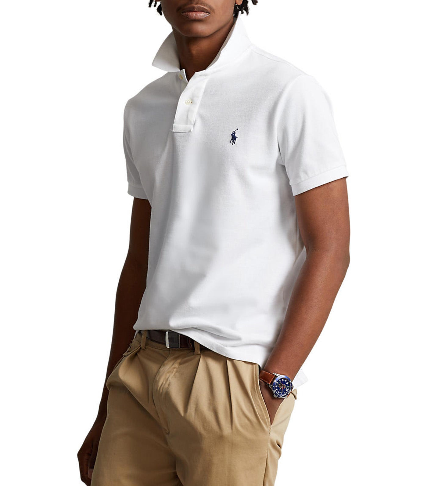 Men's Custom Slim Fit Mesh Polo Shirt White