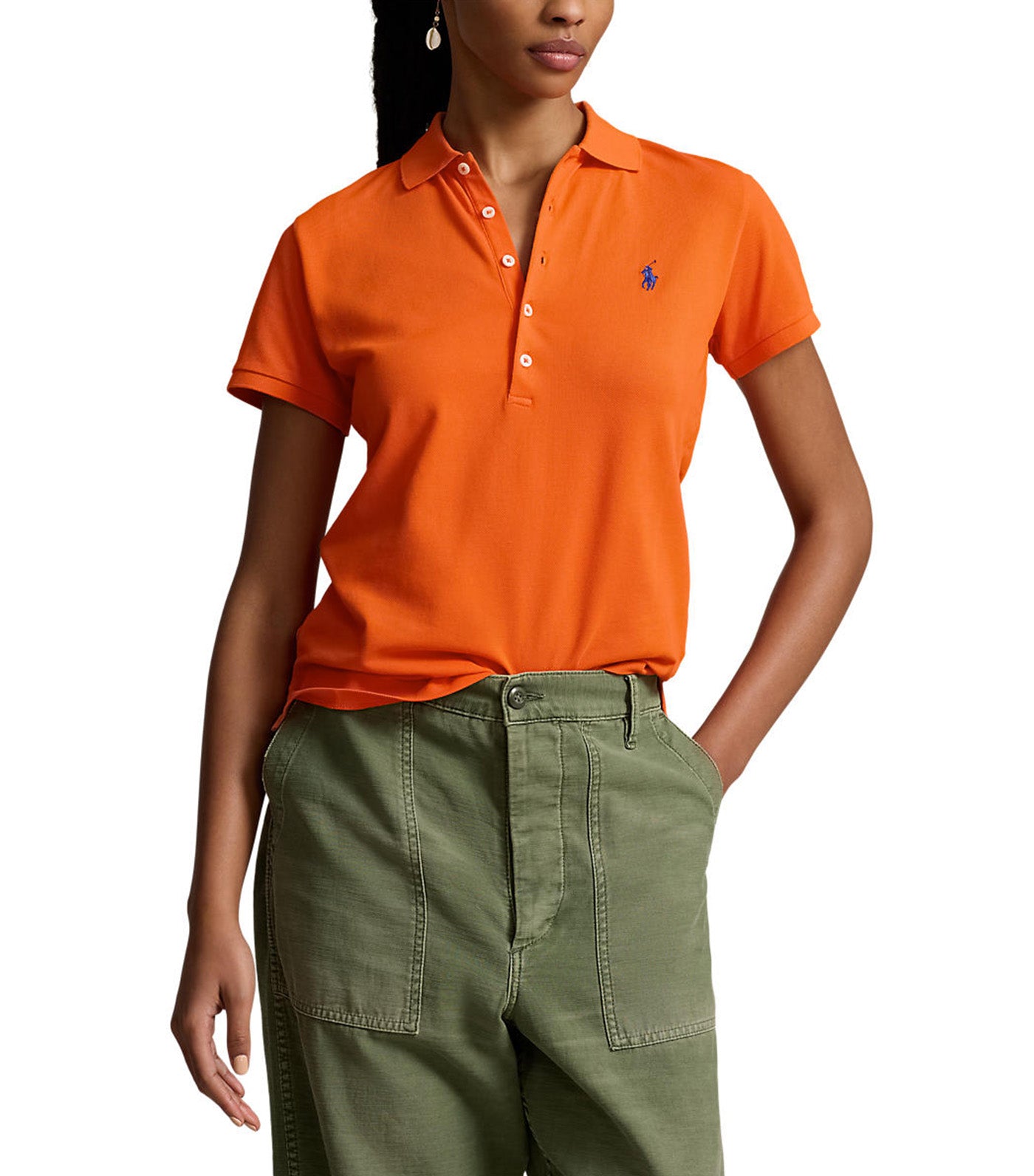 Women's Slim Fit Stretch Polo Shirt Sailing Orange