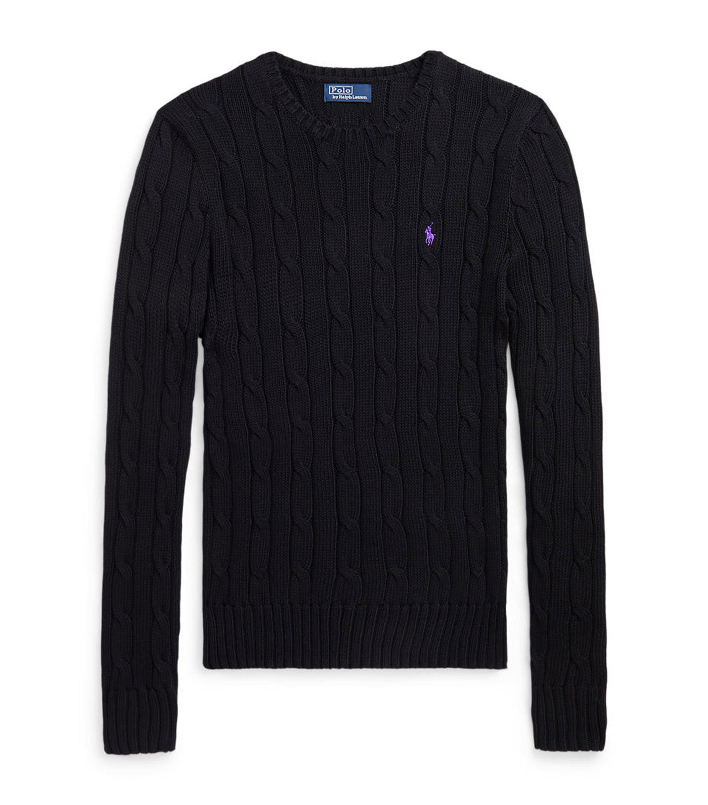 Women's Cable-Knit Cotton Crewneck Sweater Polo Black