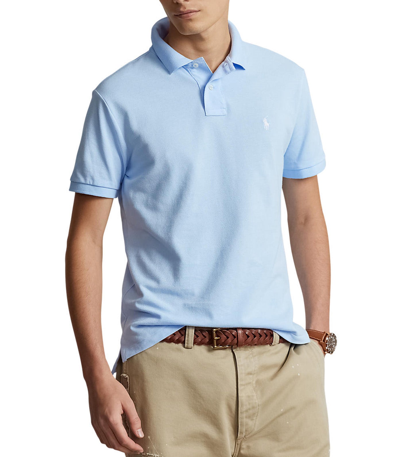 Men's Custom Slim Fit Mesh Polo Shirt Office Blue