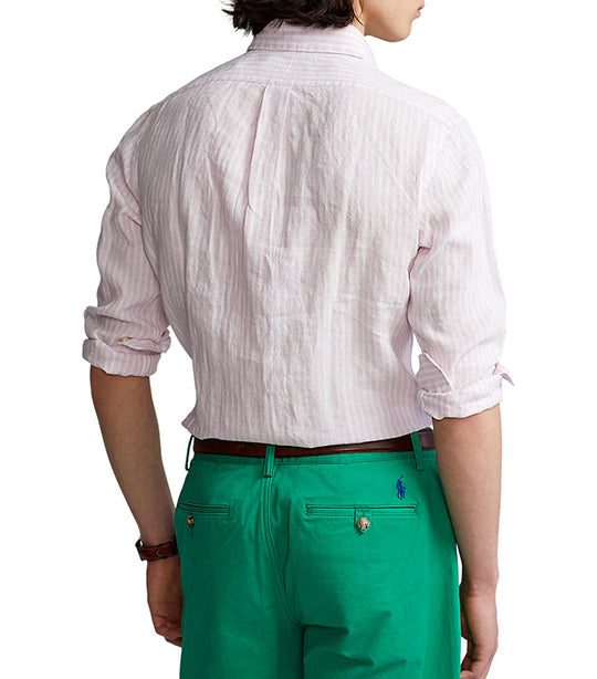 Men's Custom Fit Striped Linen Shirt Blue/White
