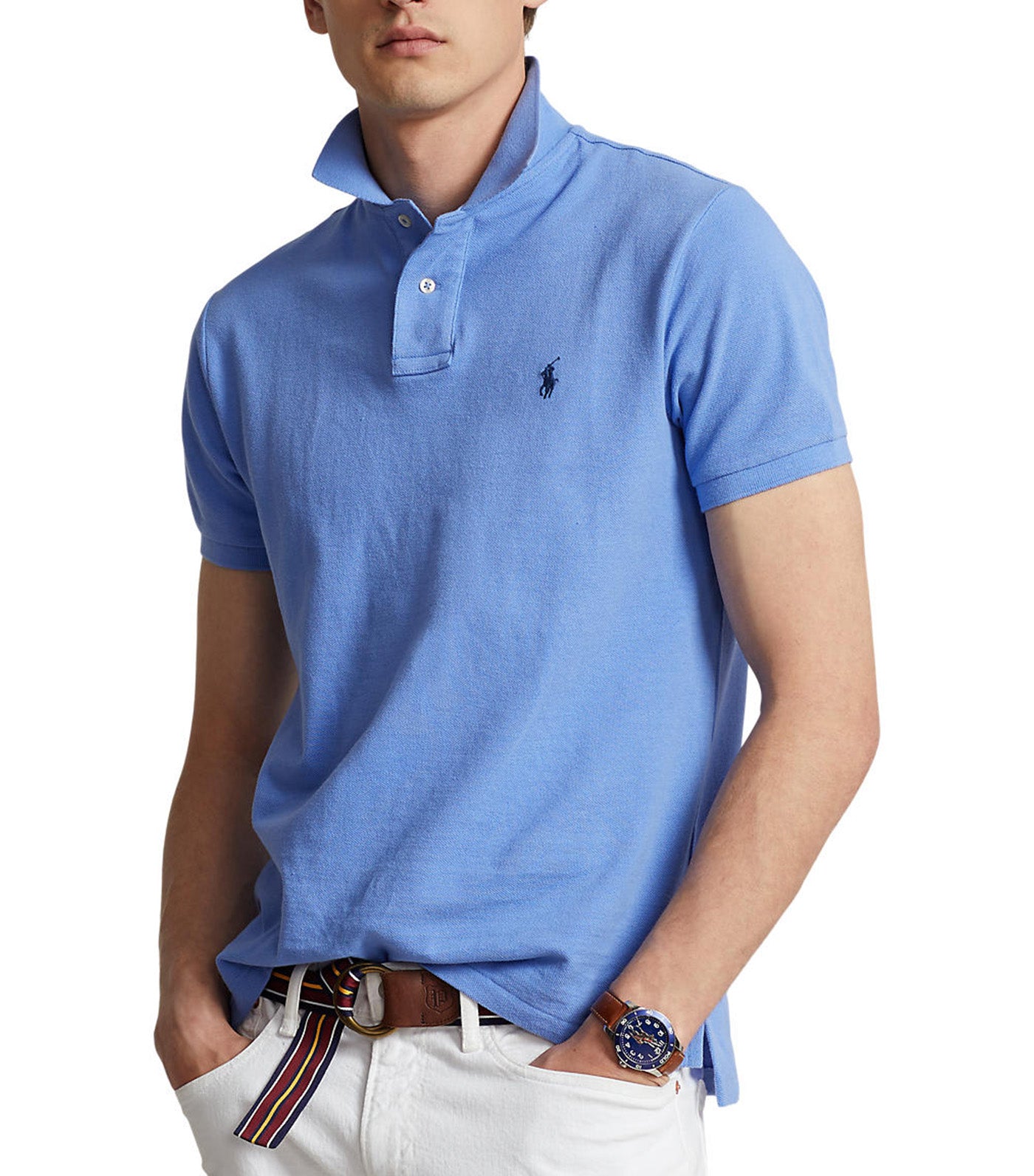 Men's Custom Slim Fit Mesh Polo Shirt Harbor Island Blue