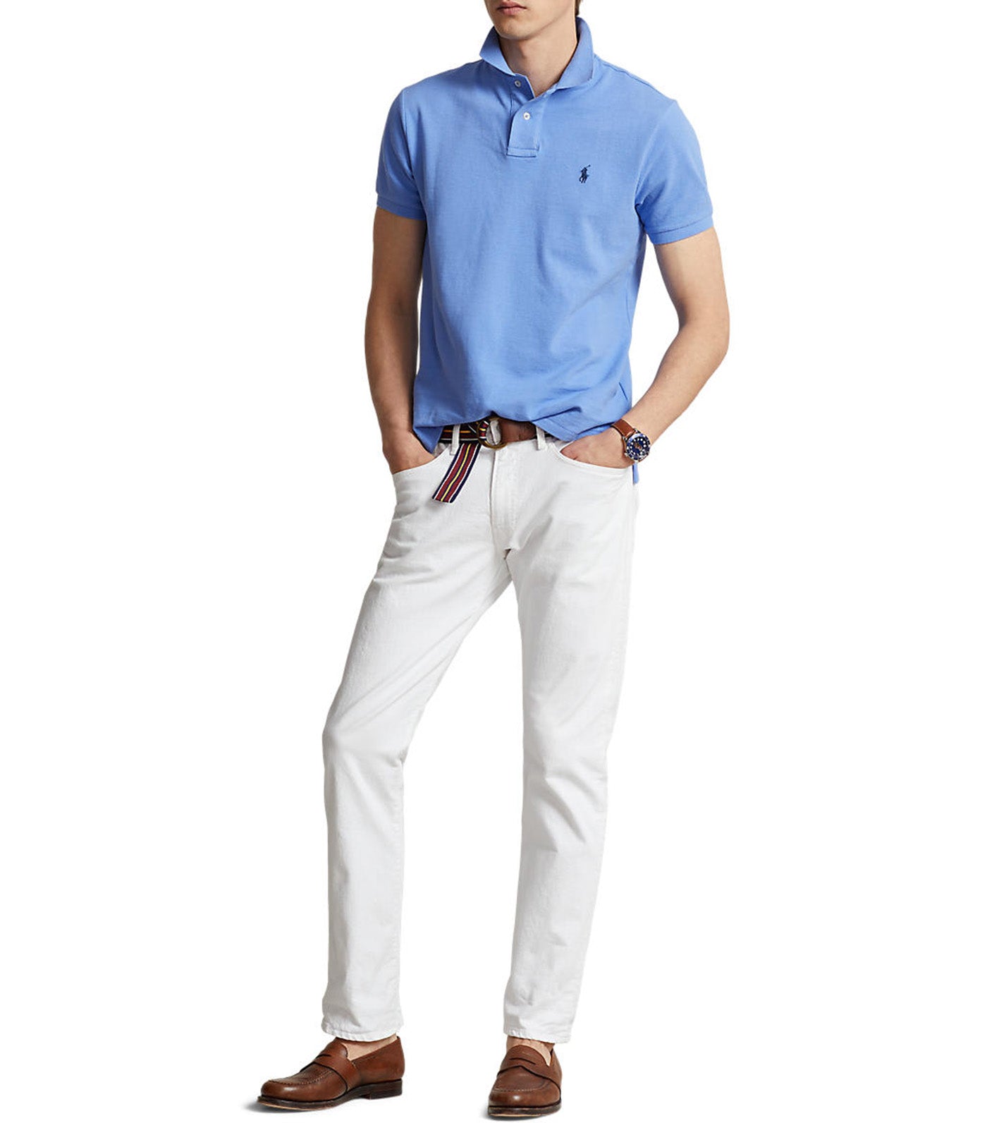 Men's Custom Slim Fit Mesh Polo Shirt Harbor Island Blue