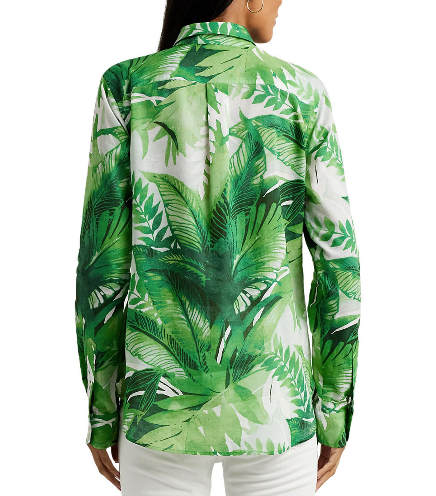 Women's Palm Frond-Print Cotton Voile Shirt Green Multi