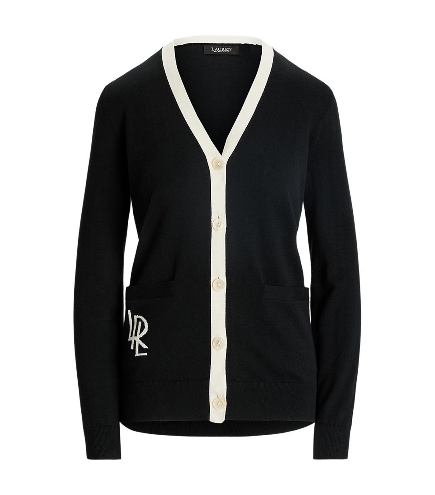 Women's Two-Tone Cotton-Blend Cardigan Black/Mascarpone Cream