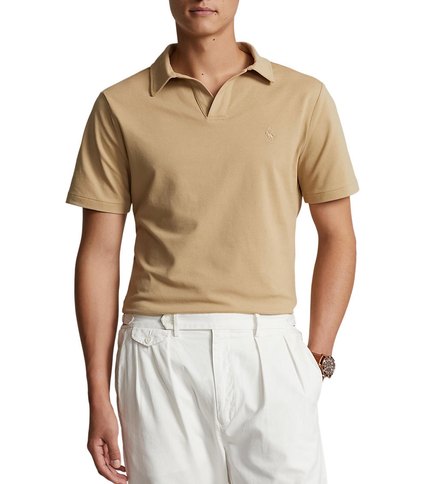 Men's Classic Fit Stretch Mesh Polo Shirt Coastal Beige