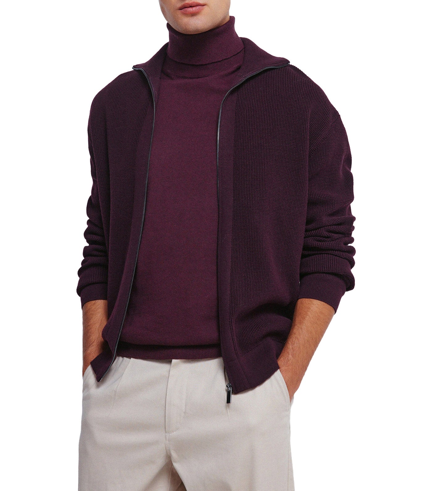 Zip Fastening Cardigan Wine