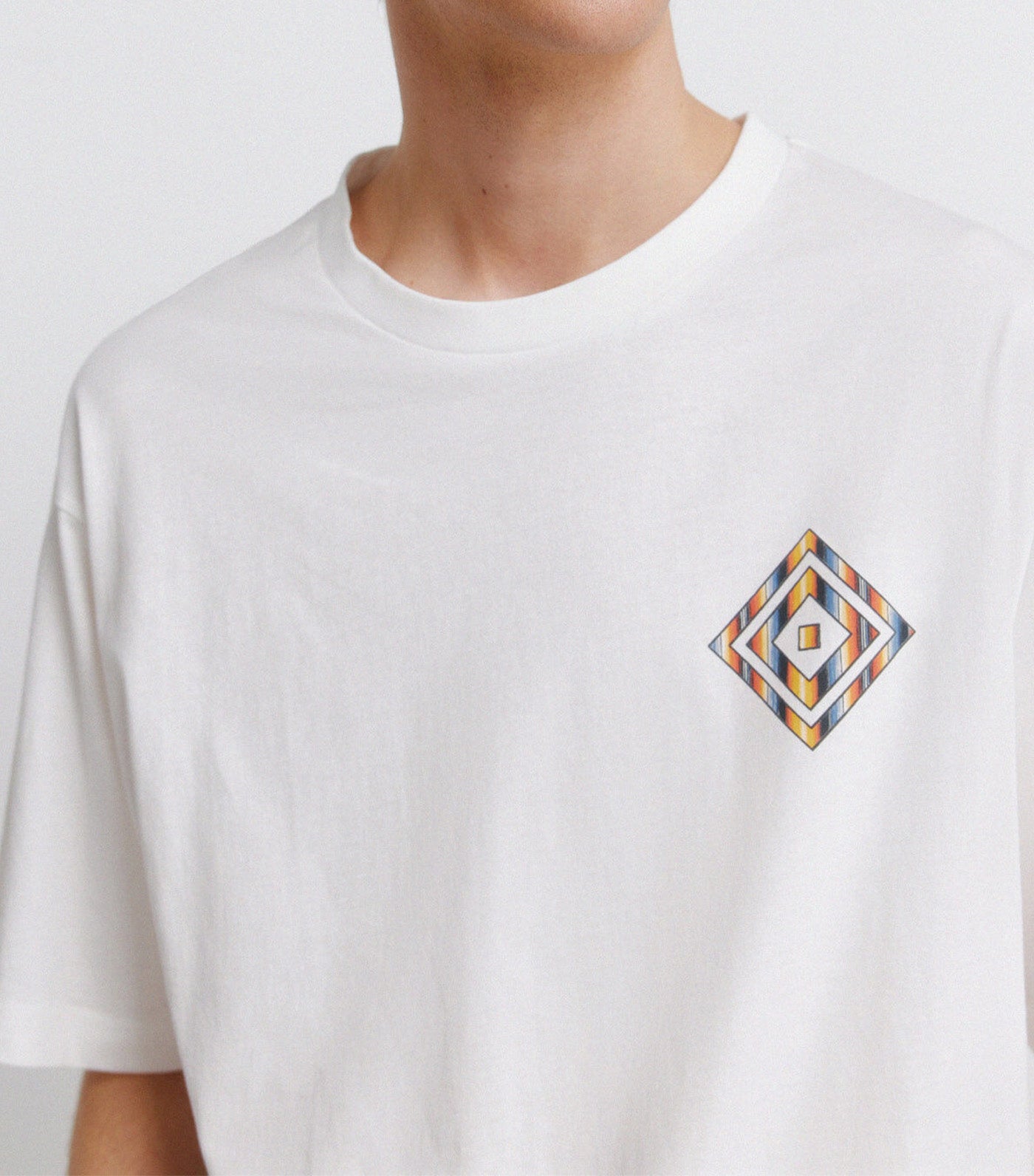 Diamond Pattern Striped T-Shirt White