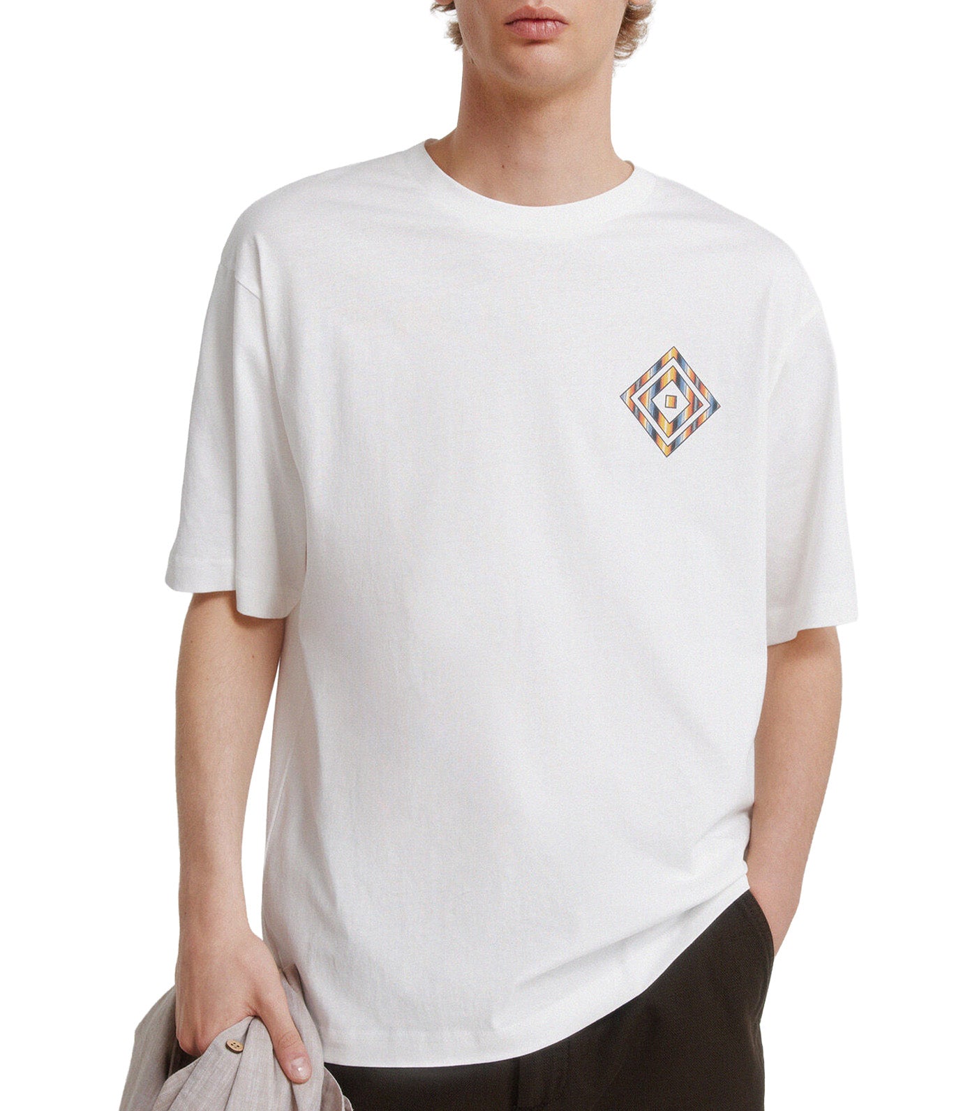 Diamond Pattern Striped T-Shirt White