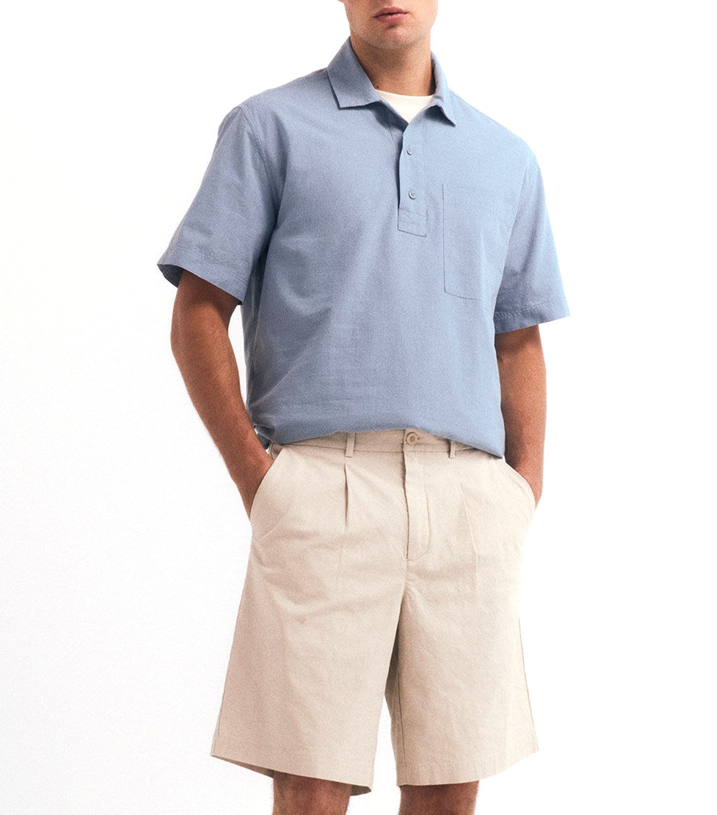 Springfield Short-Sleeved Cotton T-Shirt Slub Medium Blue