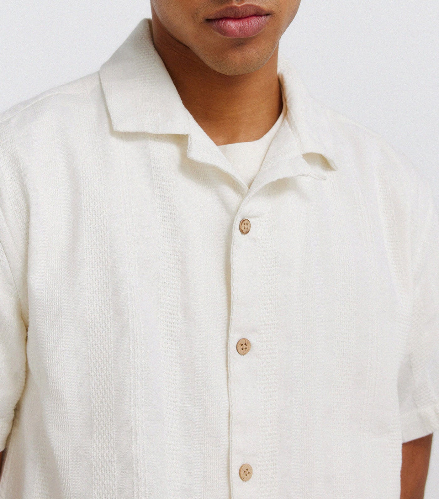 Springfield Jacquard Short-Sleeved Bowling Shirt Ivory