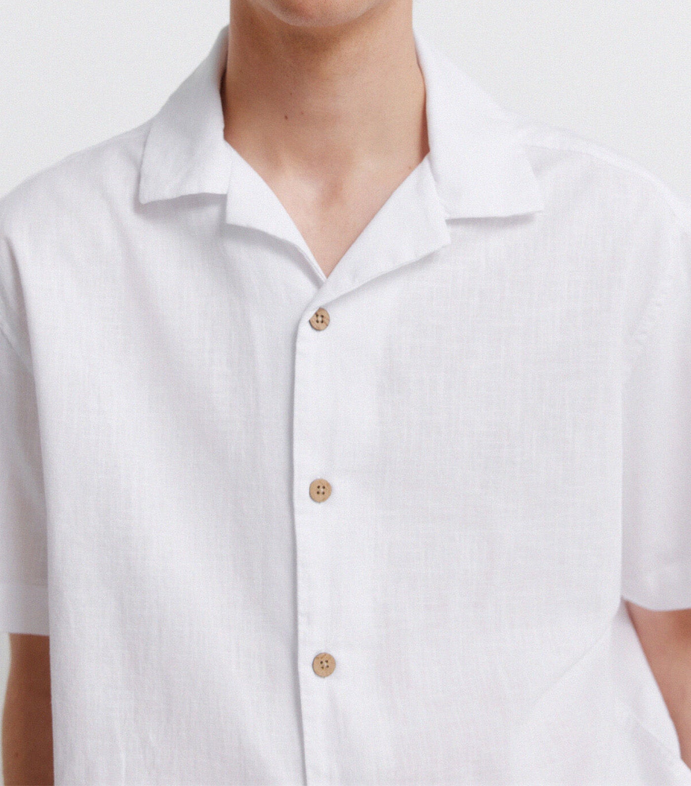 Linen-Type Short-Sleeved Bowling Shirt White