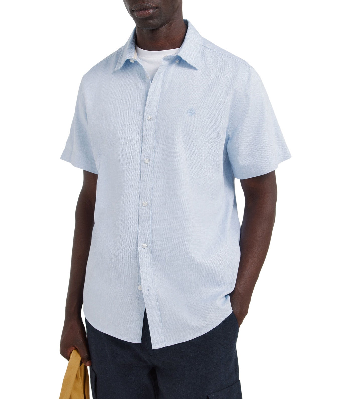 Two-Tone Structured Short Sleeve Shirt Medium Blue