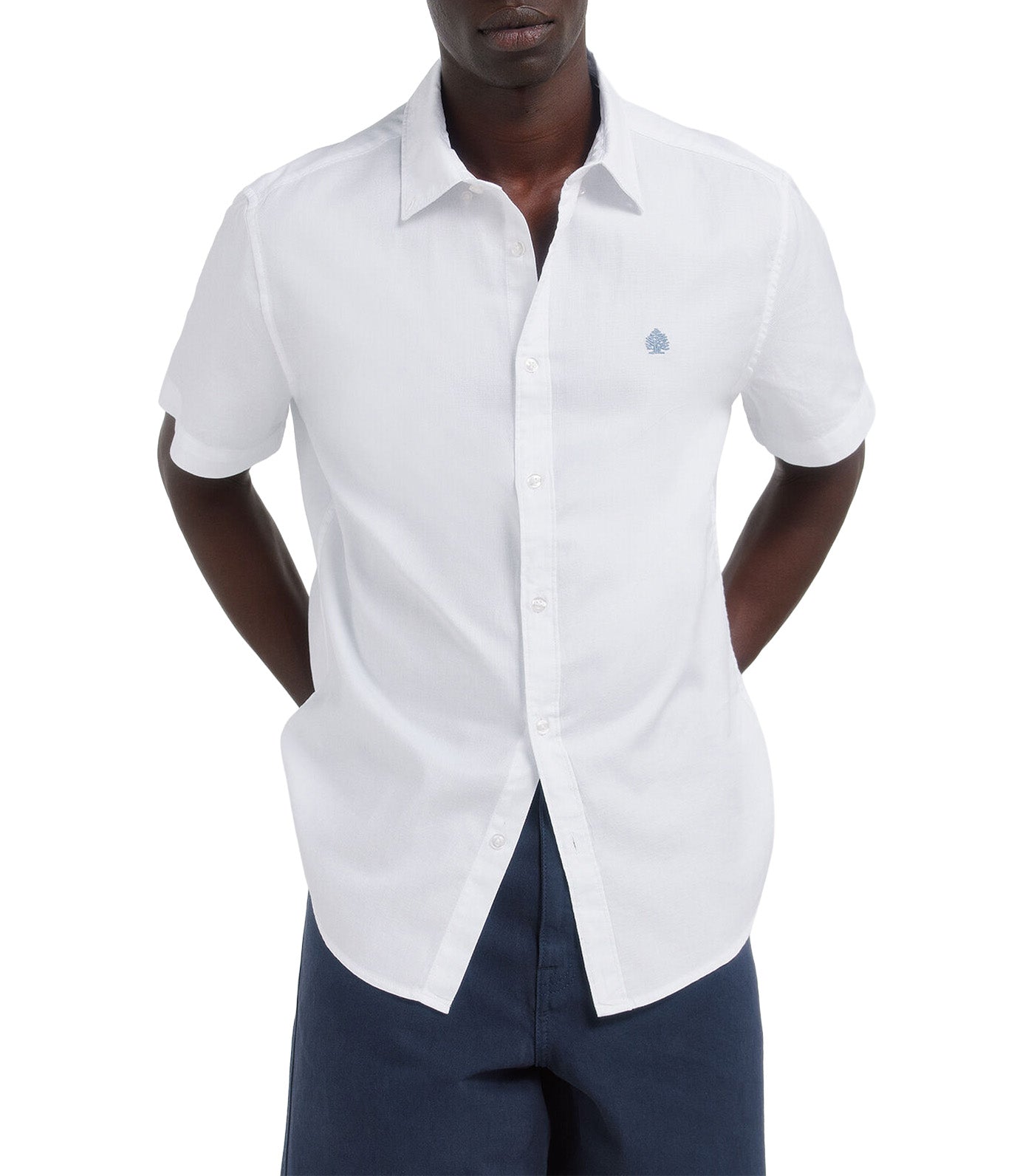 Two-Tone Structured Short Sleeve Shirt White
