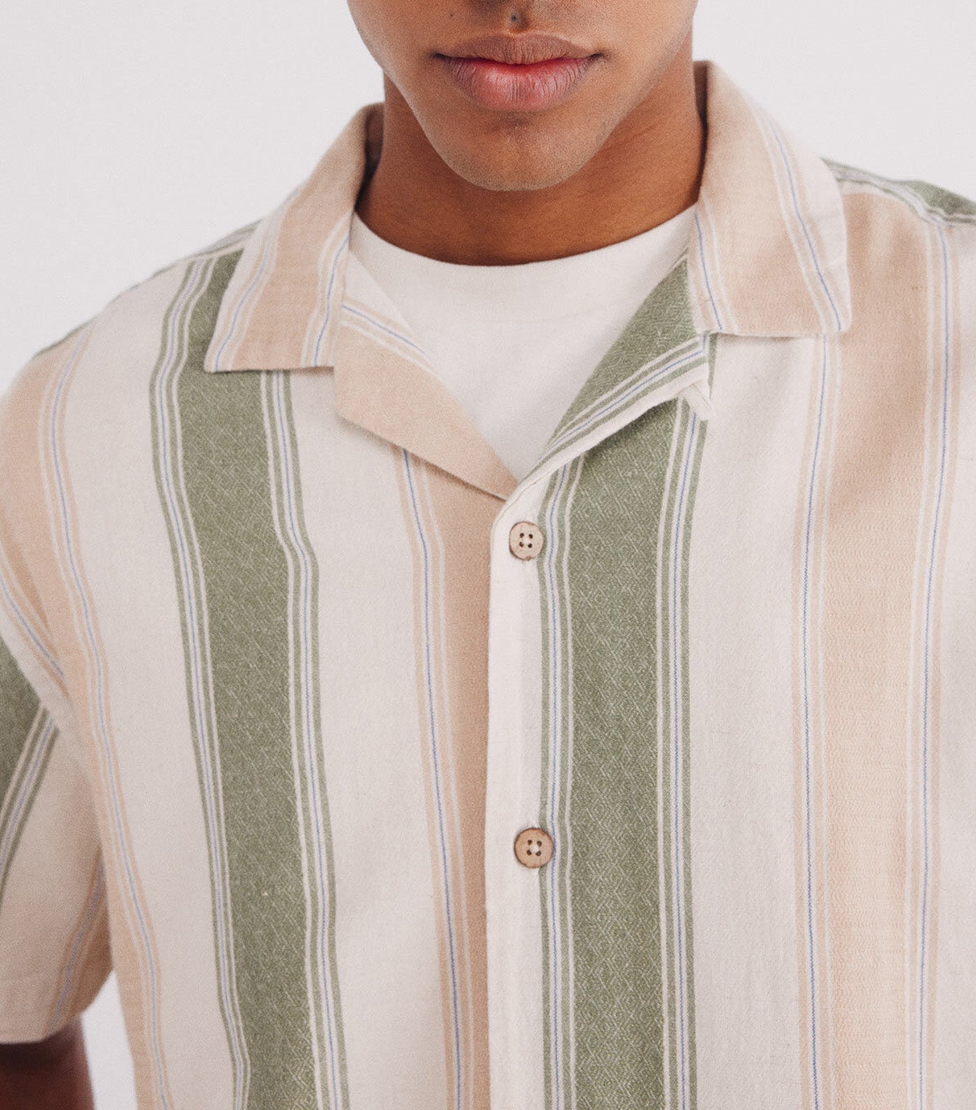 Short-Sleeved Striped Linen Shirt Beige