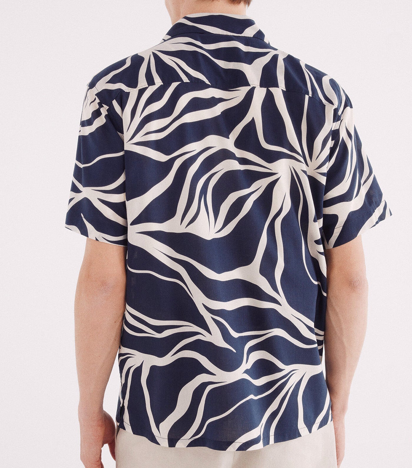 Printed Viscose Short-Sleeved Shirt Blue