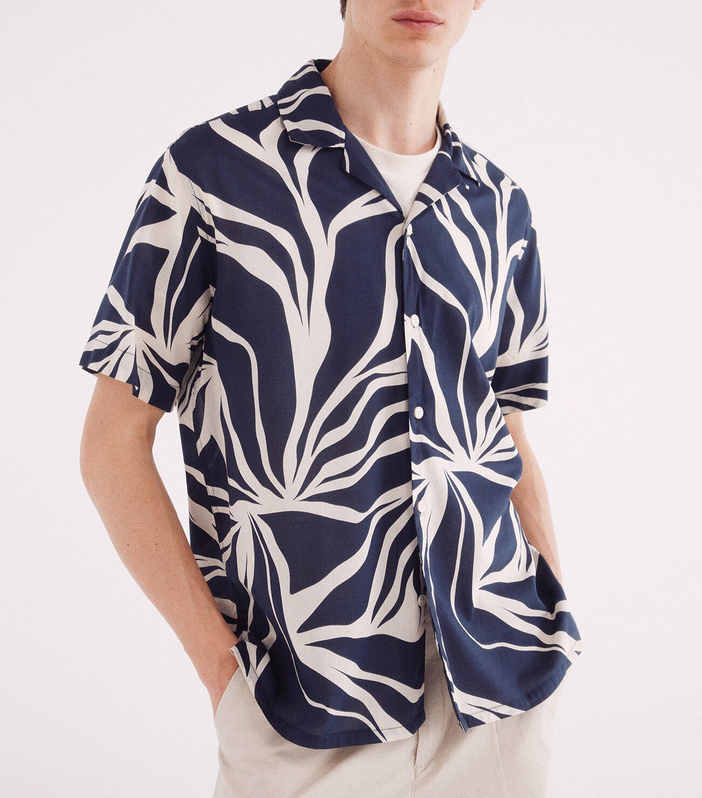 Printed Viscose Short-Sleeved Shirt Blue