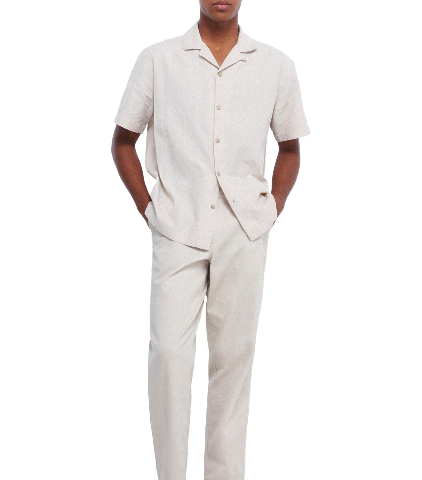 Lightweight Jacquard Short-Sleeved Shirt Beige