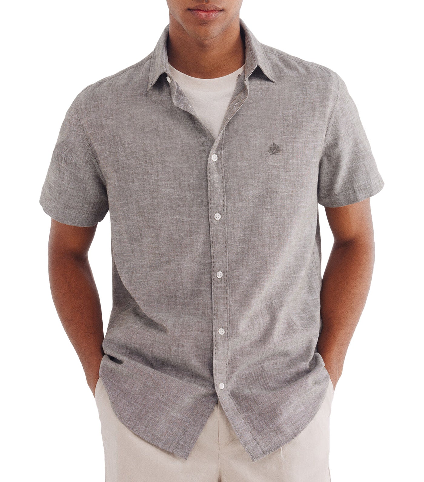 Linen-Effect Short-Sleeved Shirt