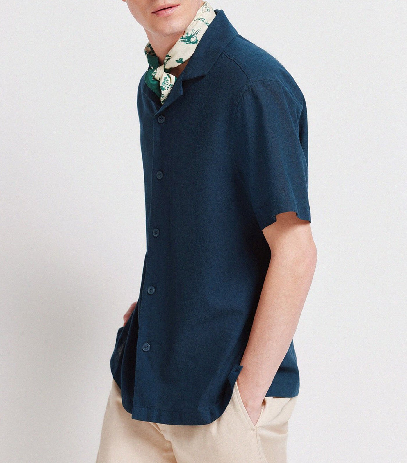 Springfield Short-Sleeved Linen Shirt Dark Blue