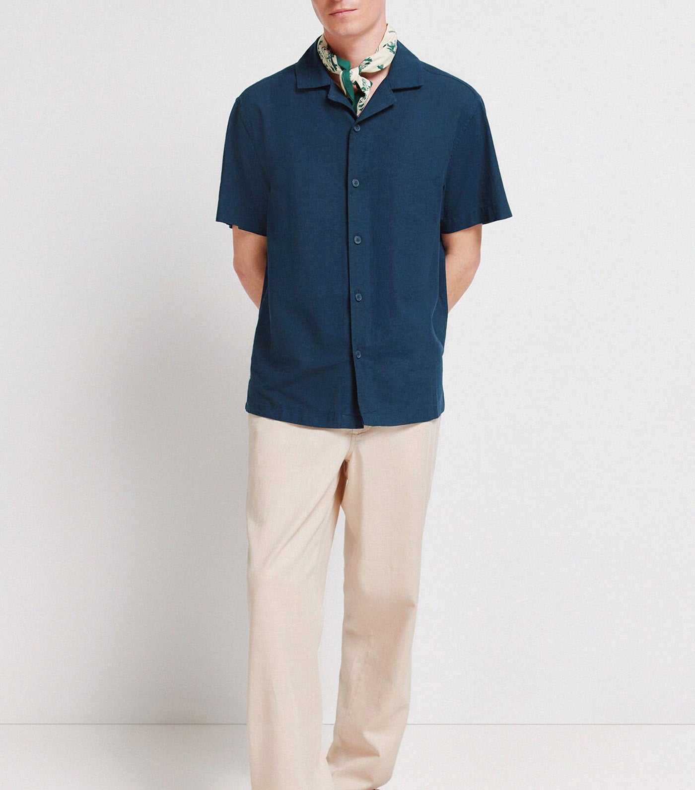 Springfield Short-Sleeved Linen Shirt Dark Blue