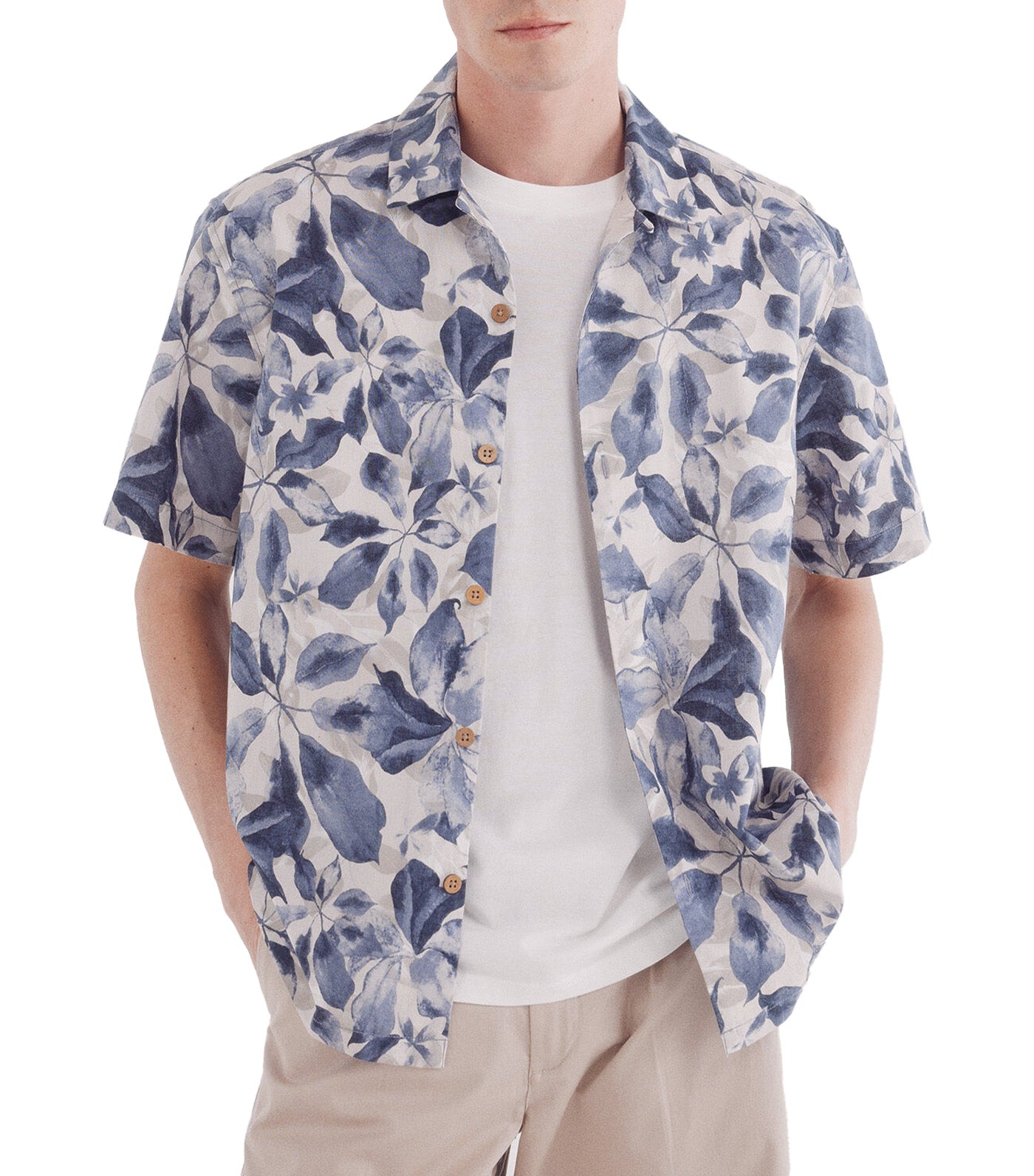 Printed Linen Short-Sleeved Shirt