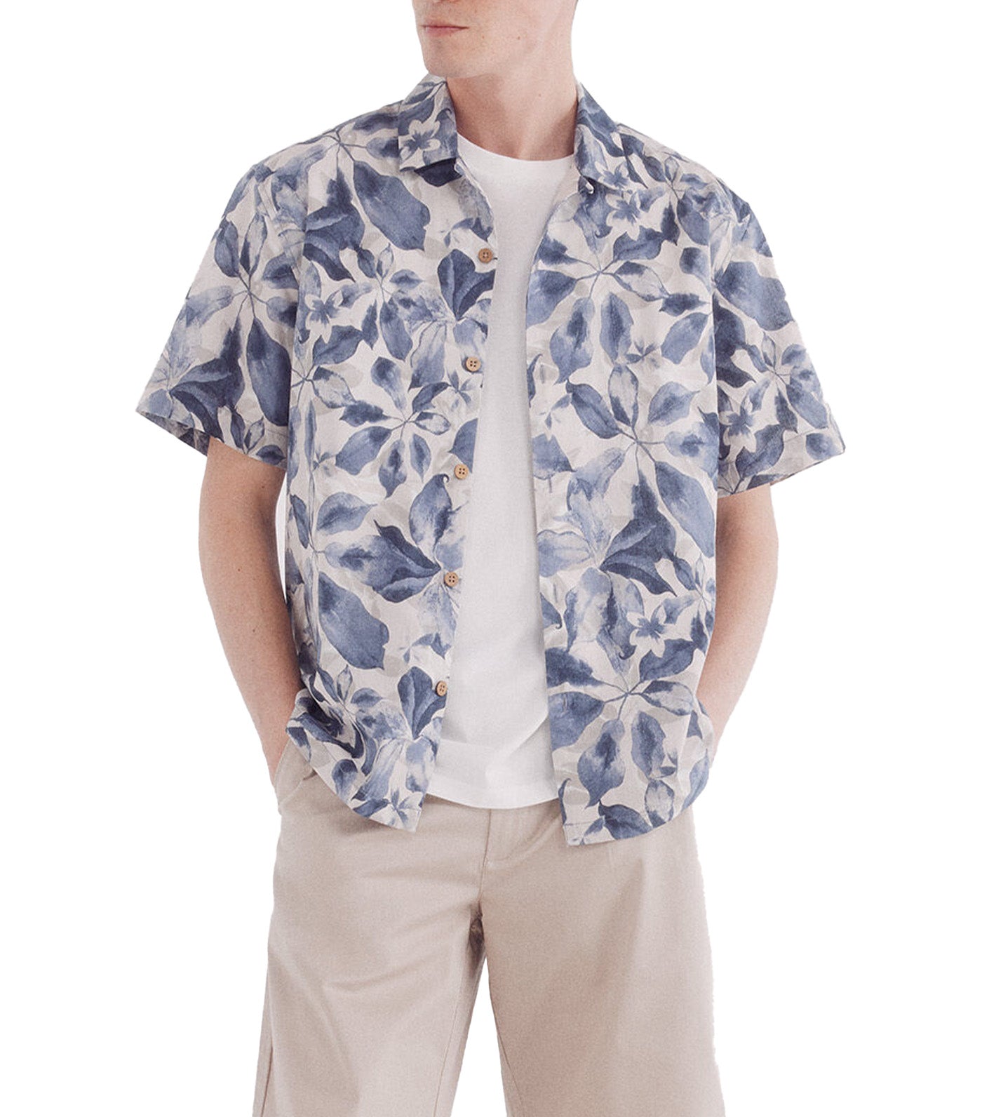 Printed Linen Short-Sleeved Shirt
