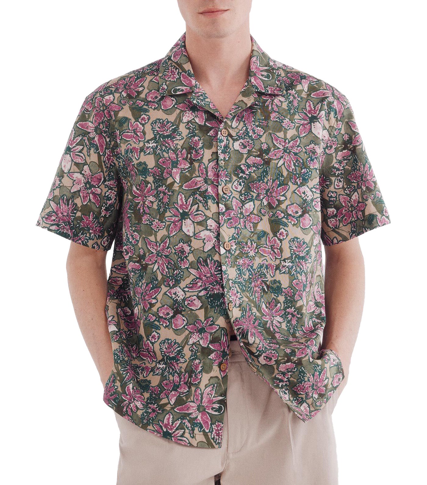 Printed Linen Short-Sleeved Shirt