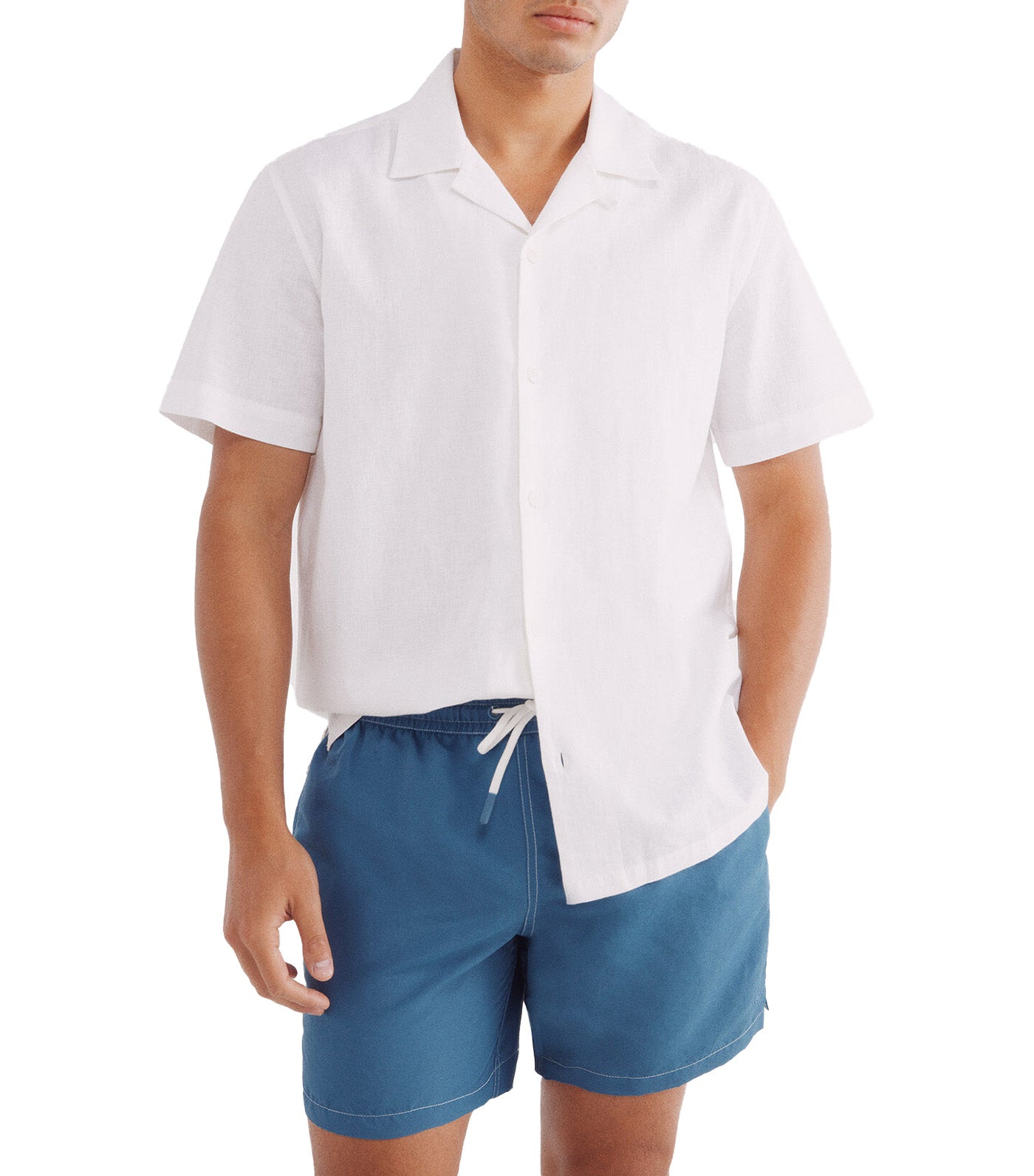 Plain Contrast Swimsuit Blue