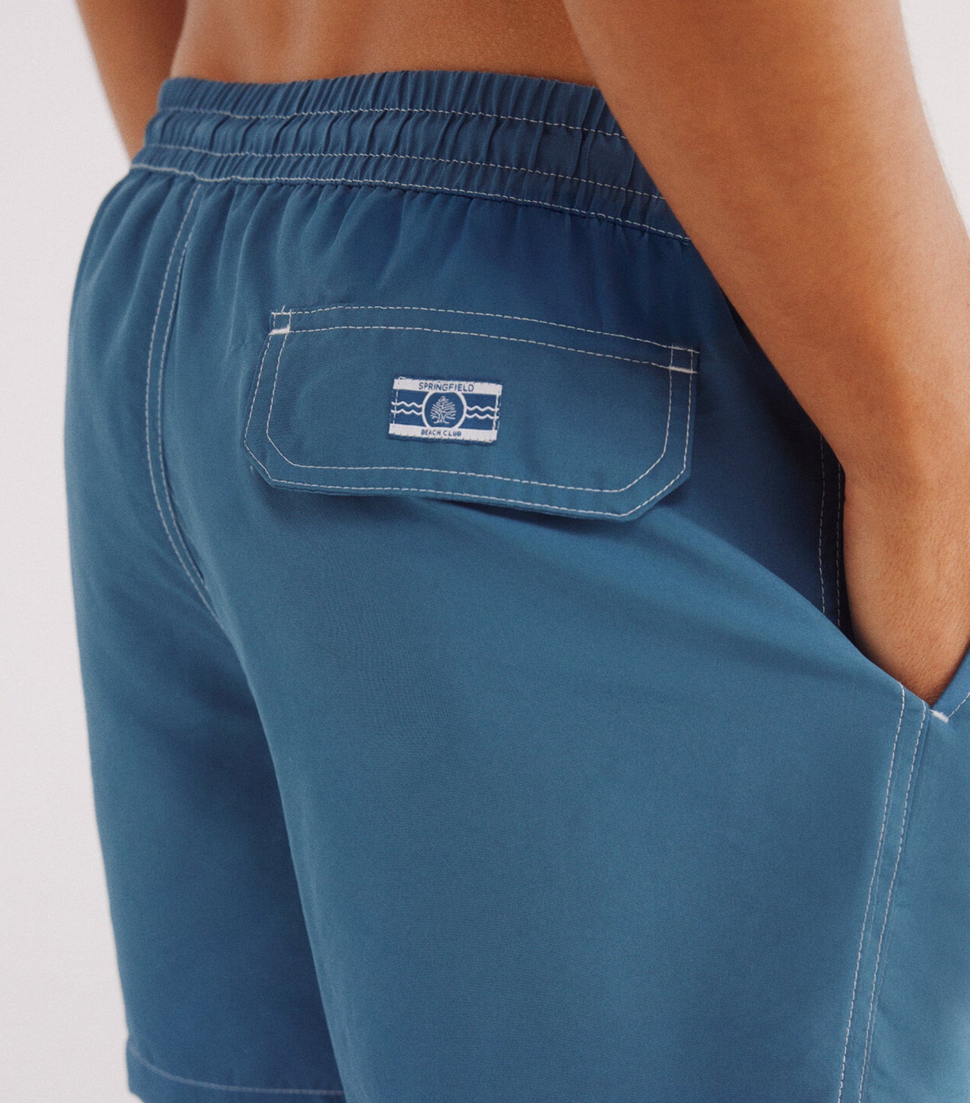 Plain Contrast Swimsuit Blue