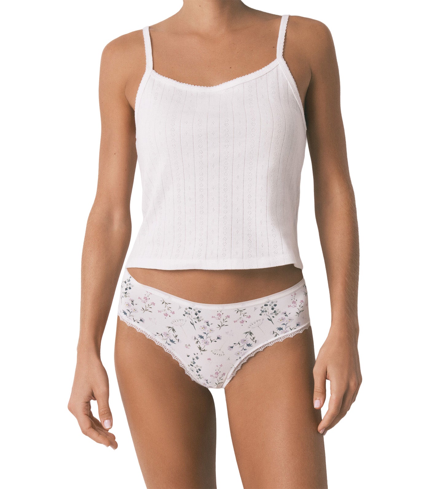 Wide Side Floral Print Brazilian Panty Ivory