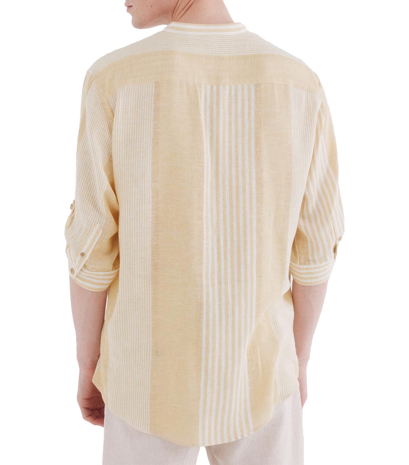 3/4 Striped Linen Viscose Mao Shirt Yellow