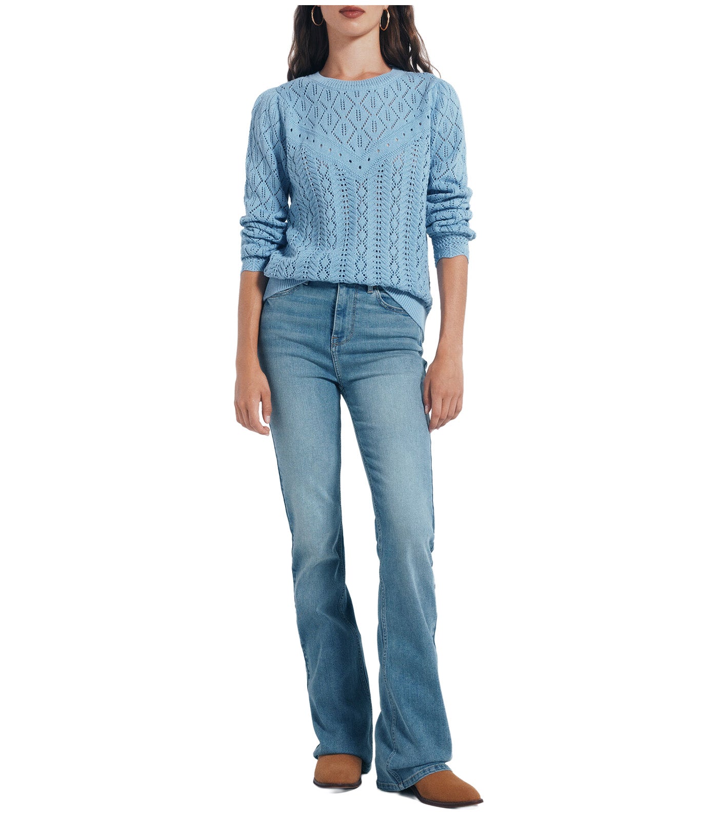 Springfield Pointelle Knitted Sweater Light Blue