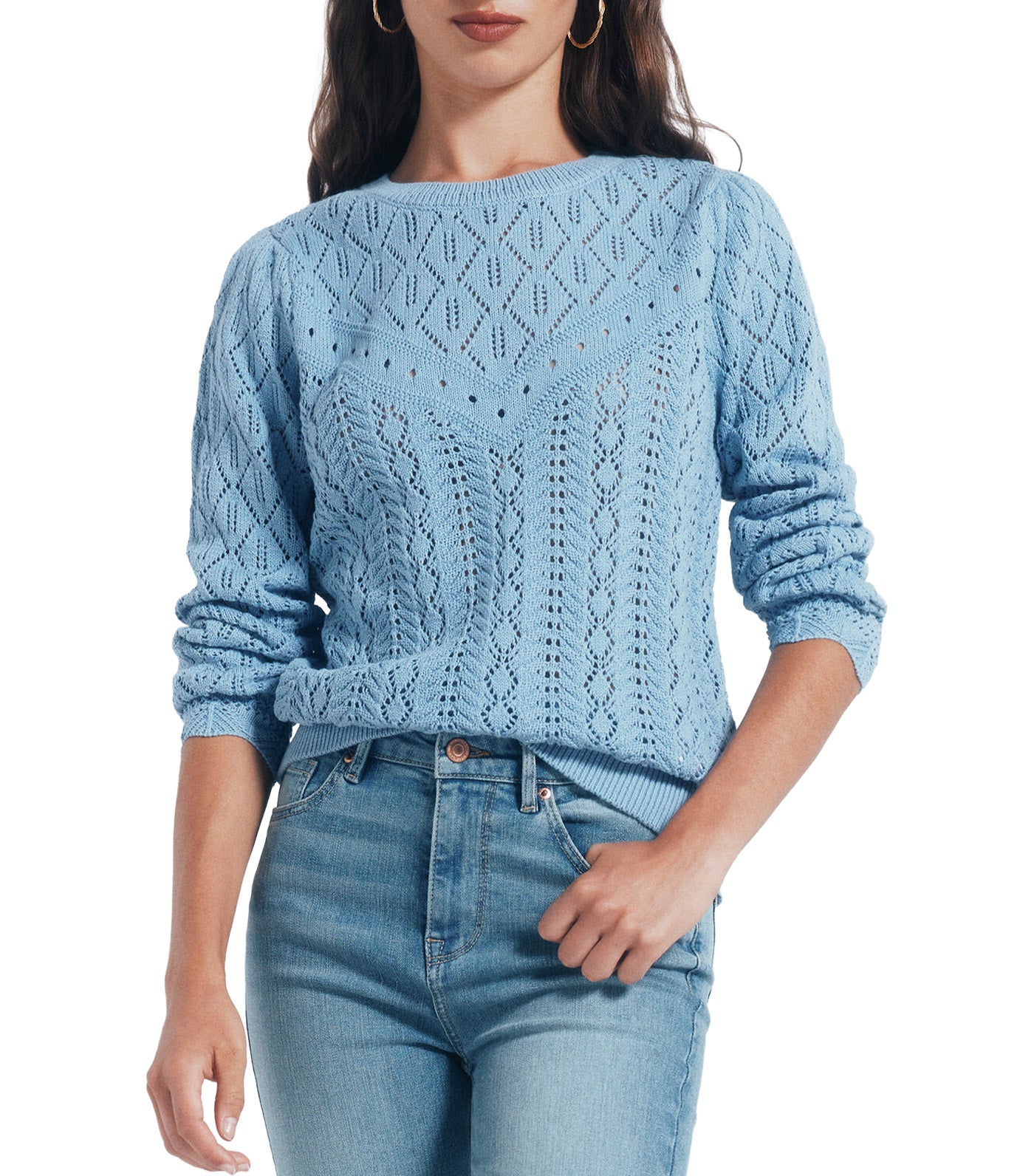 Springfield Pointelle Knitted Sweater Light Blue