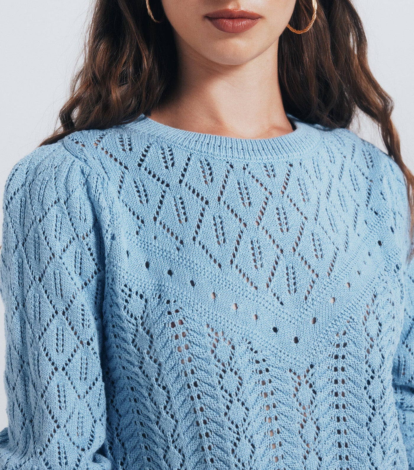 Springfield Pointelle Knitted Sweater Light Blue
