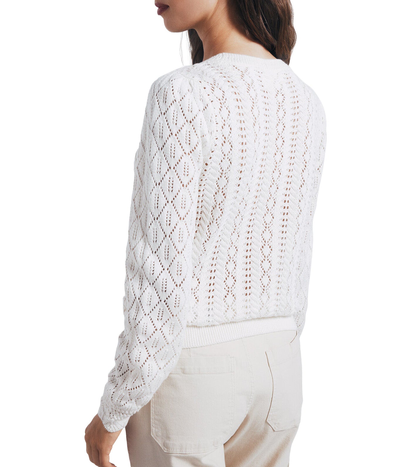 Springfield Pointelle Knitted Sweater White Print