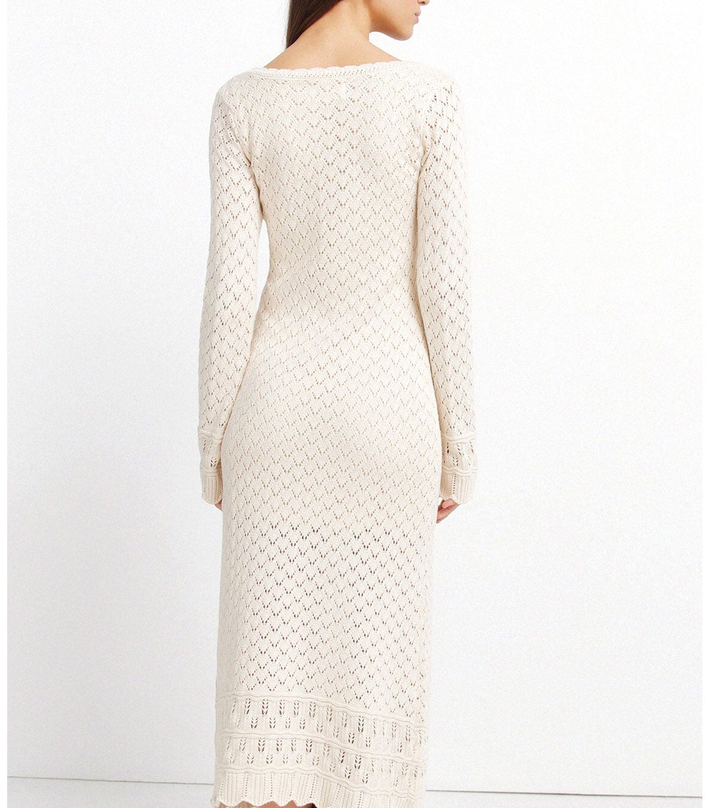 Pointelle Jersey-Knit Midi Dress Beige